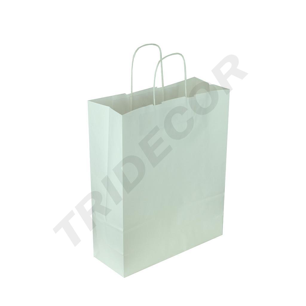 Saco de papel celulose branco com alça enrugada 32X13X41cm 25 unidades