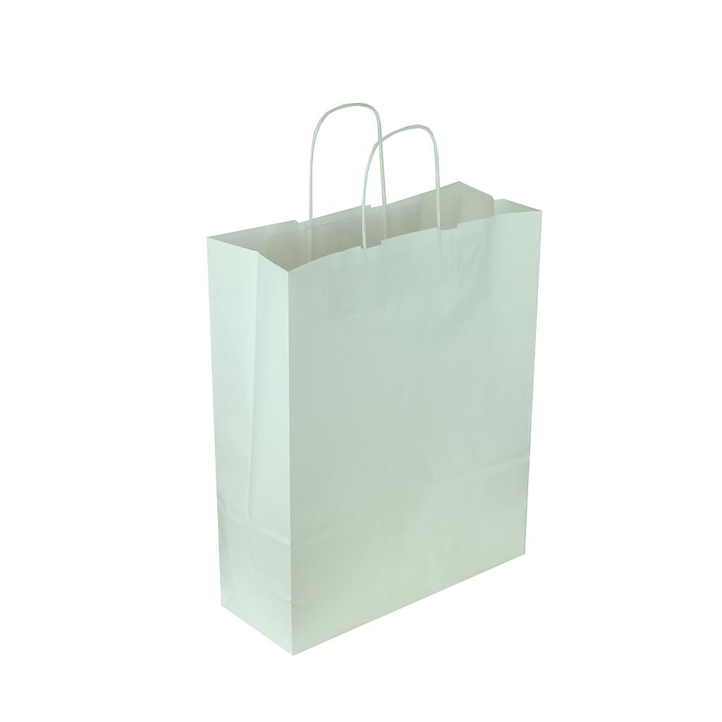 Saco de papel celulose branco com alça enrugada 32X13X41cm 25 unidades