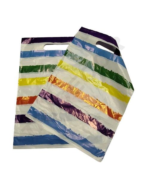 Plastiktüte mit gestanztem Griff, 25 x 35 cm, Regenbogenfarben, 100 Stück pro Packung
