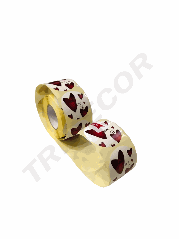 Autocollant "Juste pour Vous" Rond Coeur Rouge Fond Blanc 500 Rouleaux