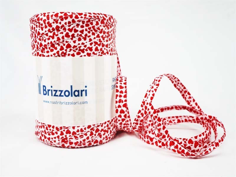 White Rafa Ribbon Roll with Red Hearts 5mmx200m 68243 Col07