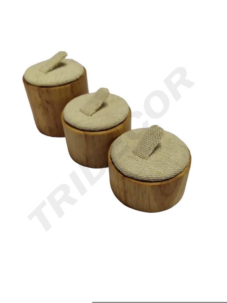 圆形戒指三件套 橡木土黄 Expositor Joyería Lino Con Madera 