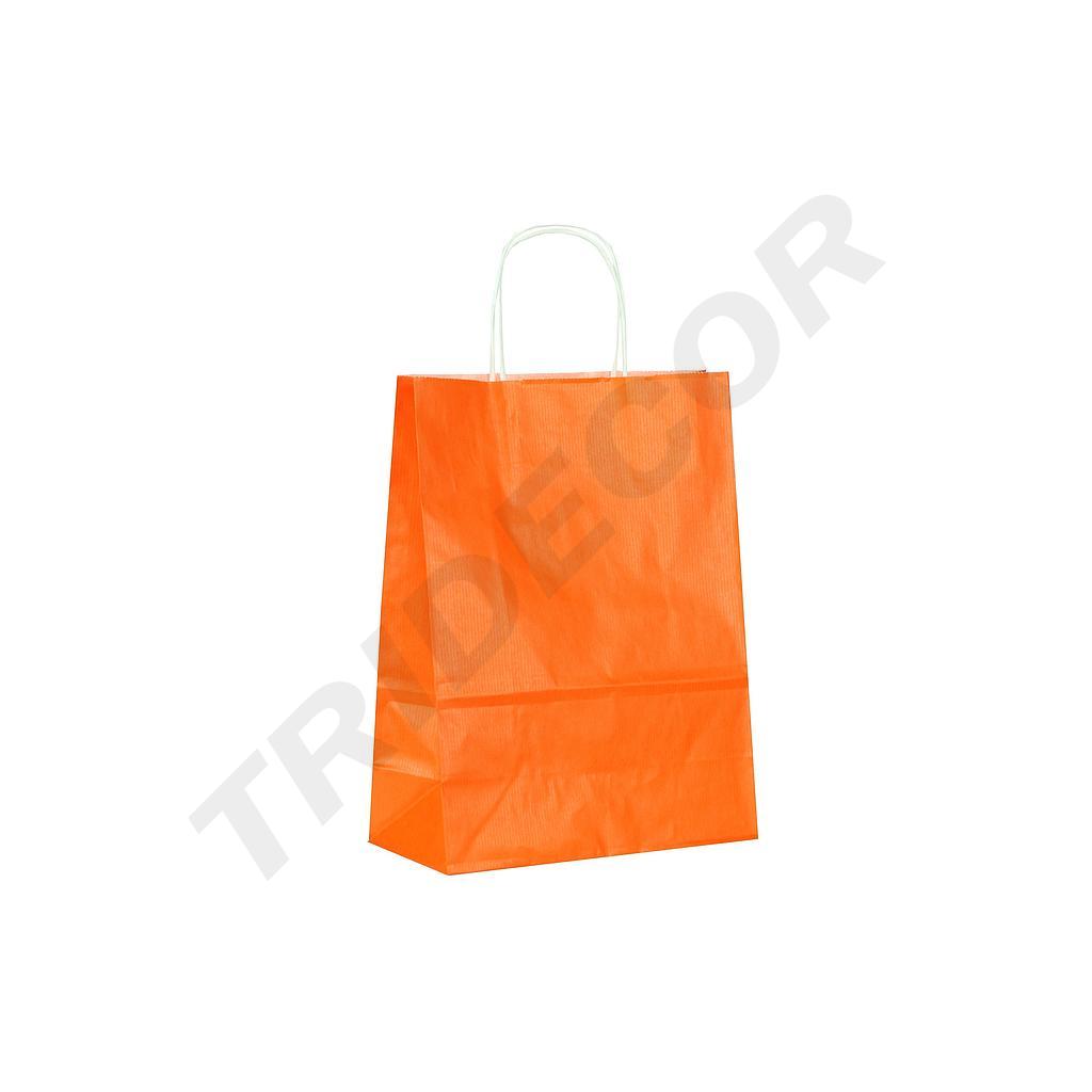 Sac en papier cellulose orange à poignée bouclée 24X32+10 cm