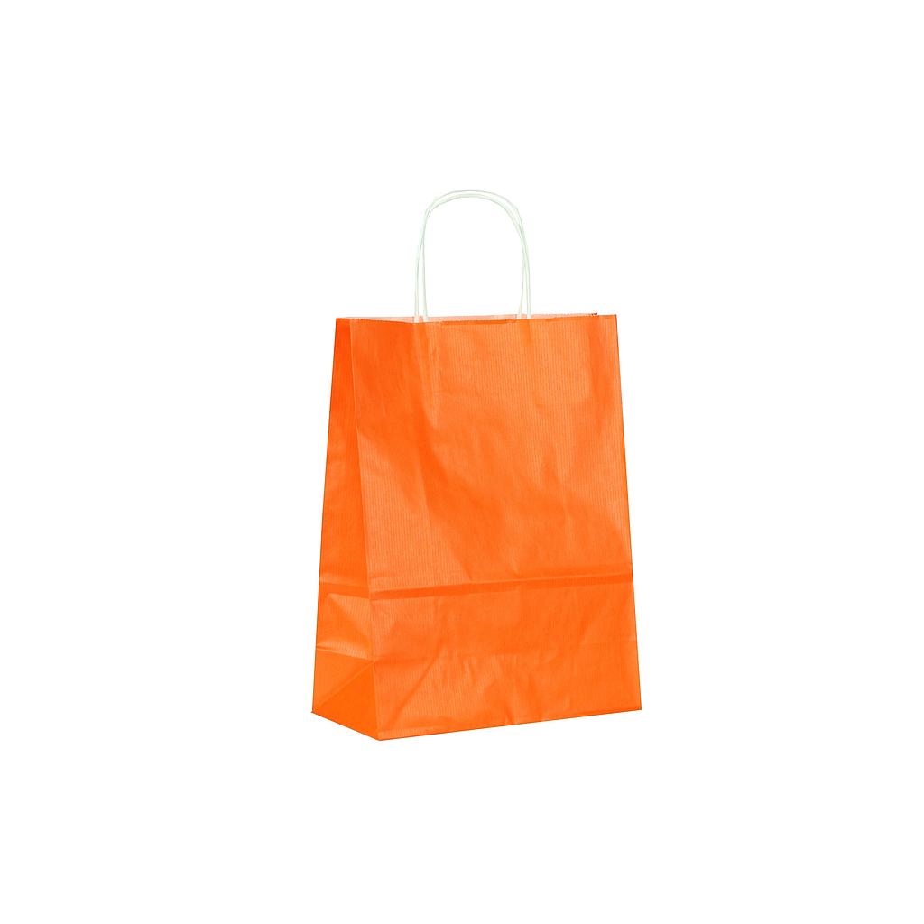 Sac en papier cellulose orange à poignée bouclée 24X32+10 cm