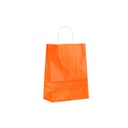 Orangefarbene Zellulose-Papiertüte mit lockigem Griff 24X32+10 cm