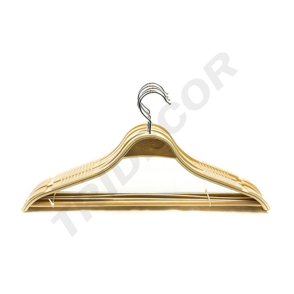 Percha De Madera Con Barra Y Antideslizante 43 Cm 5 Unidades
