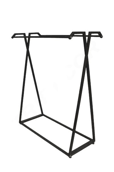 Doppelter Kleiderständer mit Hängestangen und schwarzer Holzplatte
