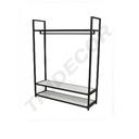 Perchero negro con 3 estantes de madera, Medidas: 179X120X35.5cm