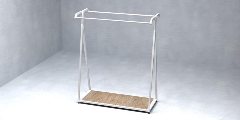 Appendiabiti con doppio attaccapanni bianco opaco 148X120X55cm e base in legno 110X45cm