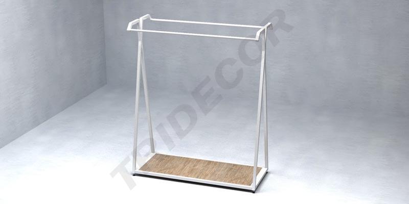 Cabide com Duplo Cabide Branco Fosco 148X120X55cm e Base de Madeira 110X45cm