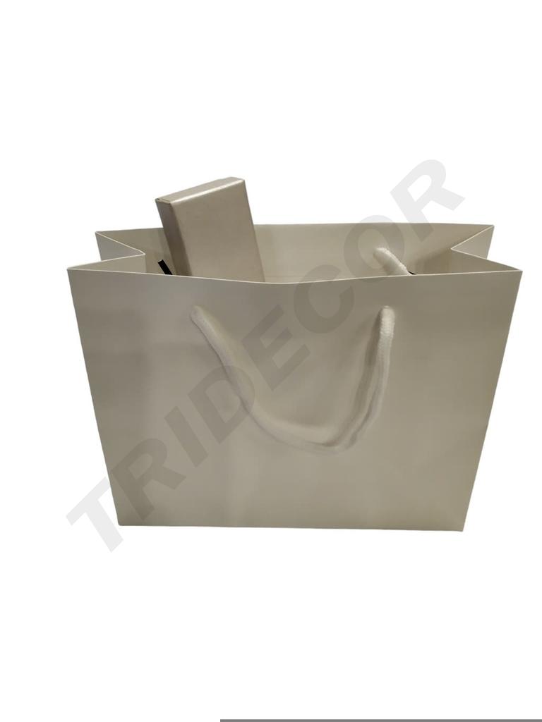白色手提纸袋Bolsa de Papel Lujo Blanco Mate 12Und/Pack 25X9X20cm