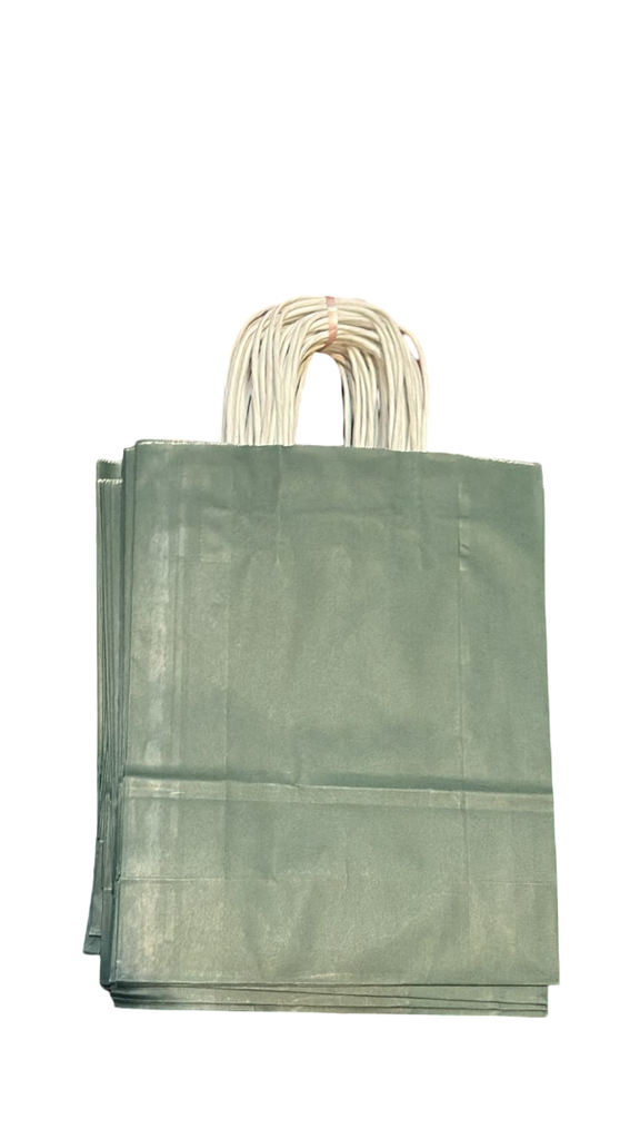 Saco de papel kraft com alça encaracolada, cor verde, 27X22X10 cm, 25 unidades