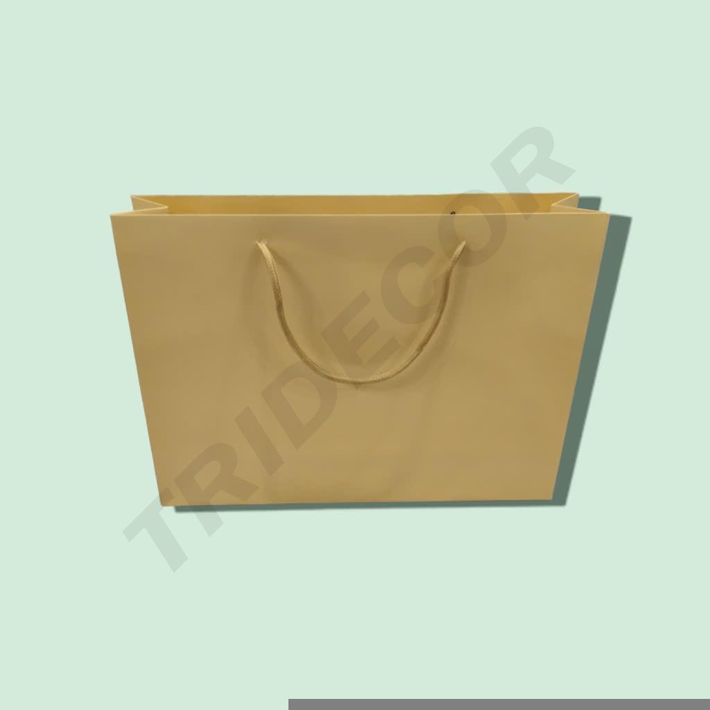Bolsa de Papel Plastificado Con Asa de Cordón 44+14X32cm Color Crema