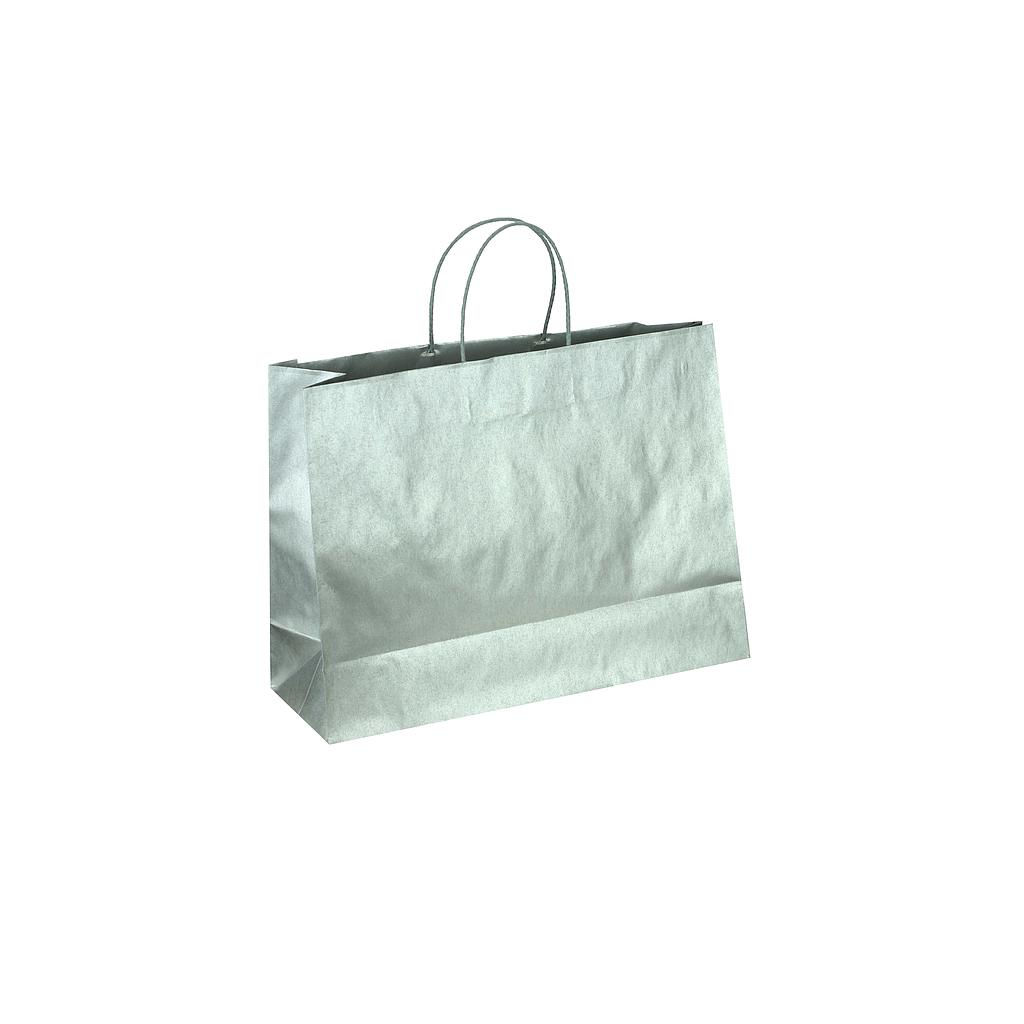 Saco de papel kraft com alça de cordão prata 54x16x43 cm 25 unidades