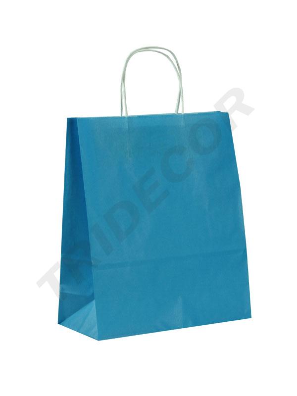 Borsa in carta kraft blu chiaro con manico attorcigliato 32X40X12 25 pezzi
