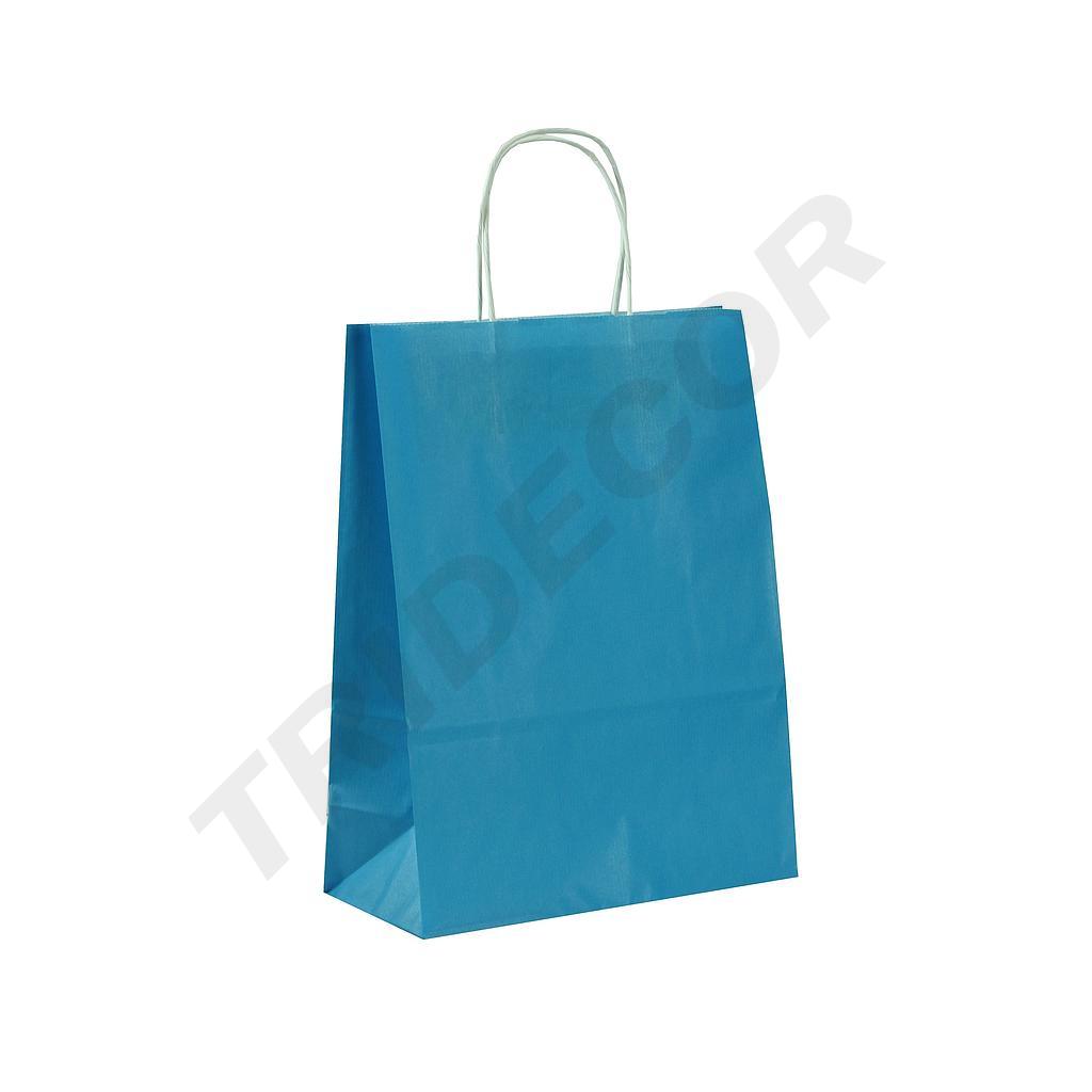 Borsa in carta kraft blu chiaro con manico attorcigliato 32X40X12 25 pezzi