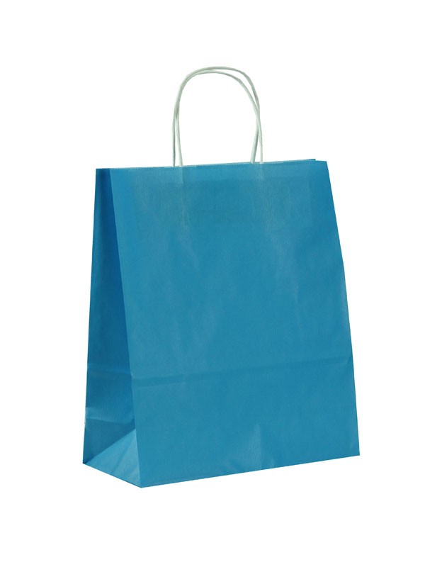 Cellulose paper bag with curly handle, light blue color, 29X10X22 cm, 25 units