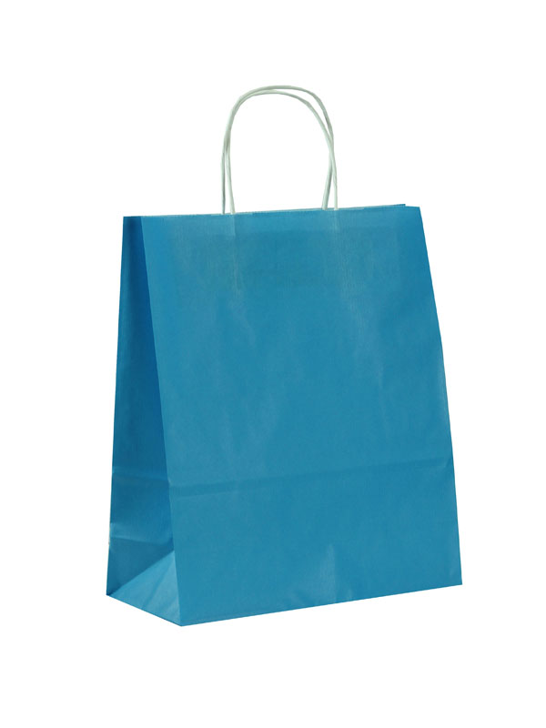 Saco de Papel de Celulose Azul Claro com Alça Torcida 12X27X37 CM 25 Unidades