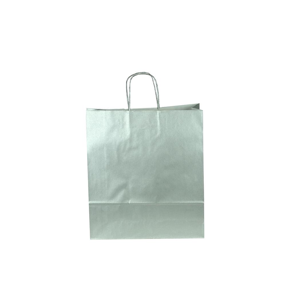 Bolsa De Papel De Celulosa Con Asa Rizada Color Plata 45X49X15Cm 25 Unidades