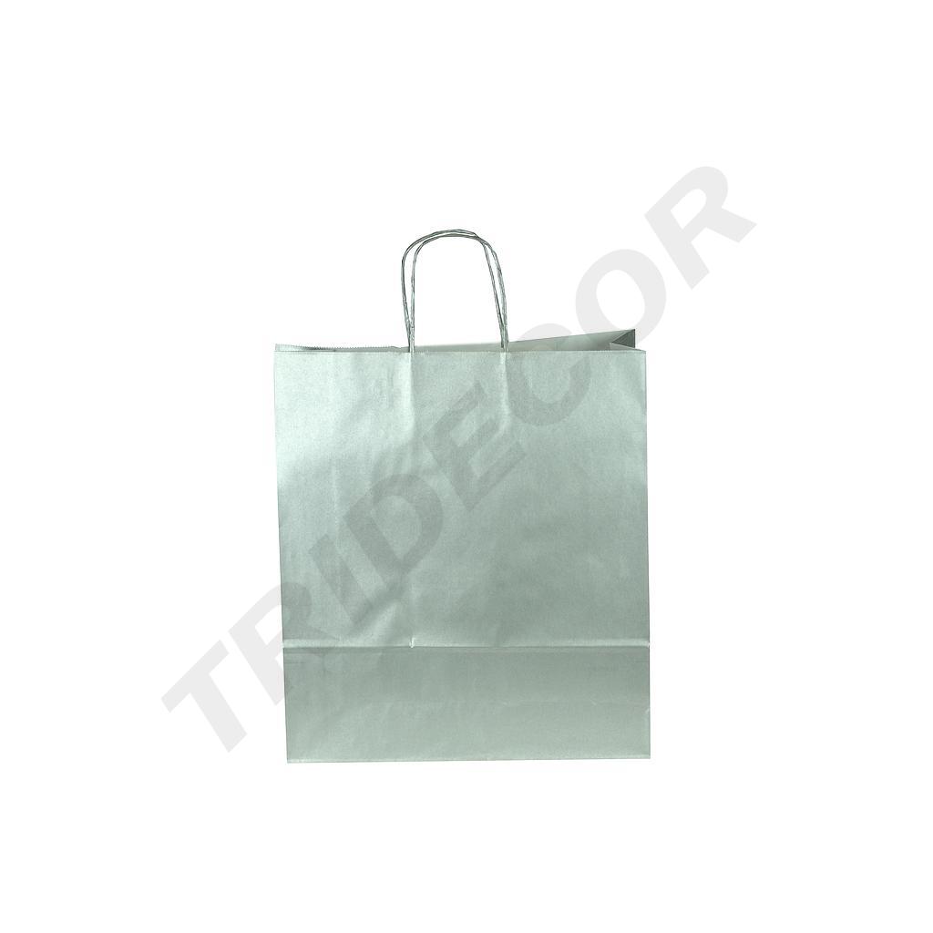 Sac de hârtie din celuloză cu mâner încurcat, culoare argintie, 45X49X15CM - 25 de unități
