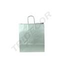 Sac de hârtie din celuloză cu mâner încurcat, culoare argintie, 45X49X15CM - 25 de unități