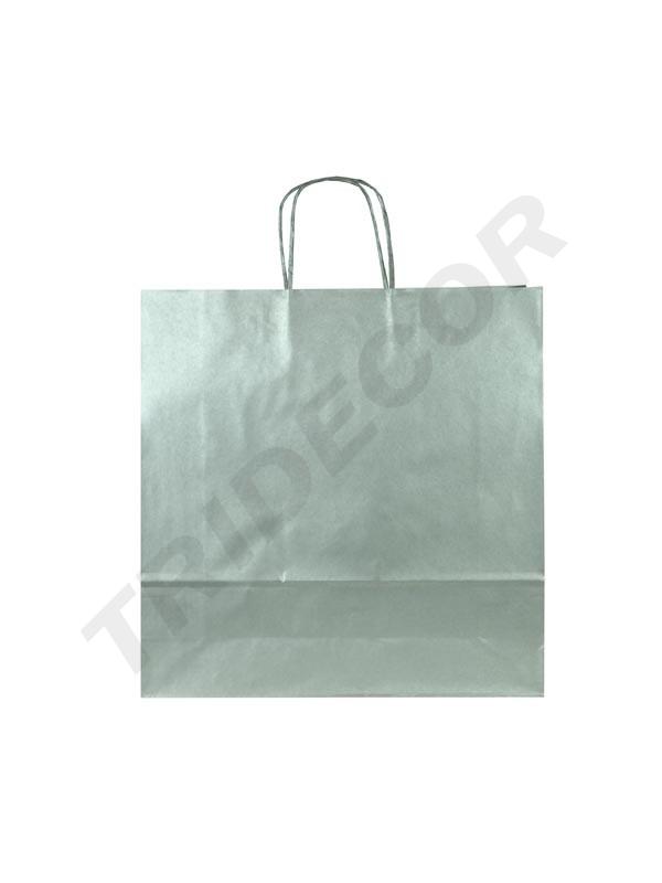 Bolsa de papel de celulosa con asa retorcida, color plata, 32X13X41 CM, 25 unidades