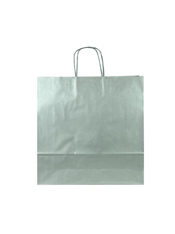 Borsa di carta di cellulosa con manico ritorto, colore argento, 32X13X41 CM, 25 unità