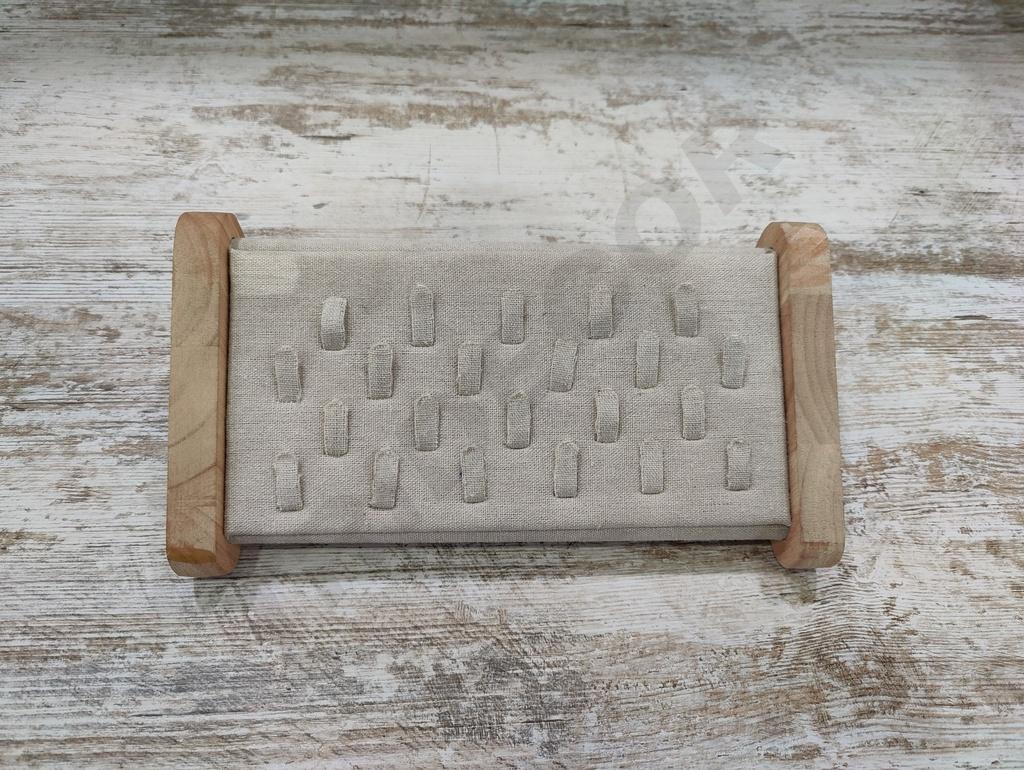 Présentoir pour 22 bagues en bois et lin