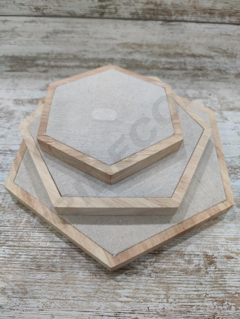 六角形木质和亚麻托盘 3 件套（小/米/升） Bandeja Hexagonal Madera y Lino Juego de 3 S/M/L 