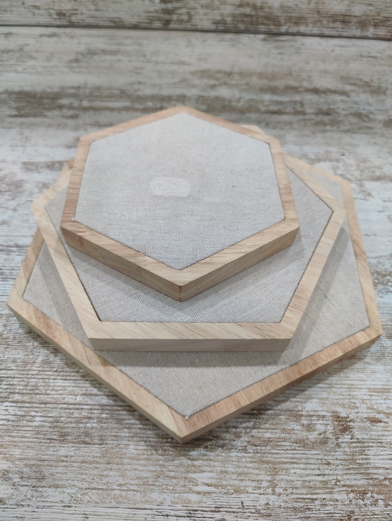 Hexagonal Wood and Linen Tray Set of 3 S/M/L