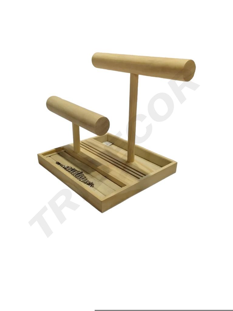 首饰展示架 木头带布 手链和戒指 Expositor Lino Madera Con 2 Soporte para Pulseras y Anillos