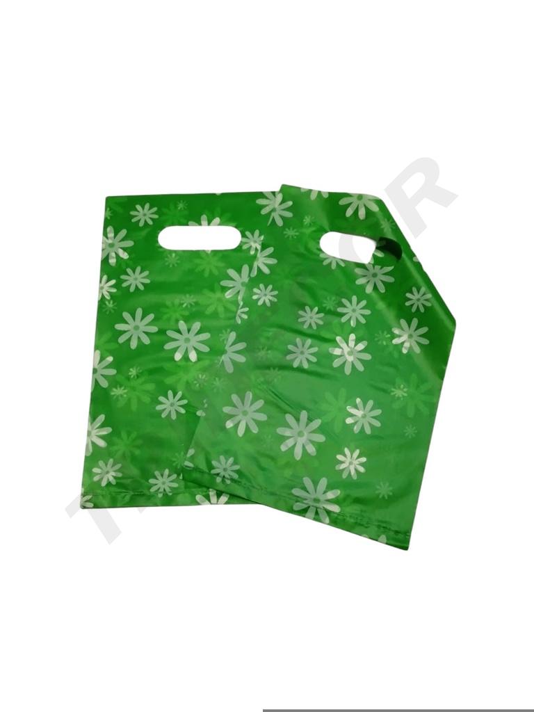 Sac en plastique vert avec des pâquerettes, 16x25cm, 100 unités