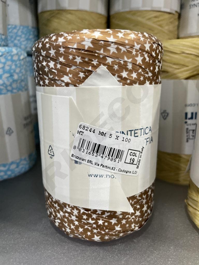 Cinta de Rafia Cobre con Estrellas 5 mm 200 Metros