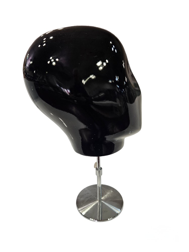 Glossy Black Man Head With Metal Base