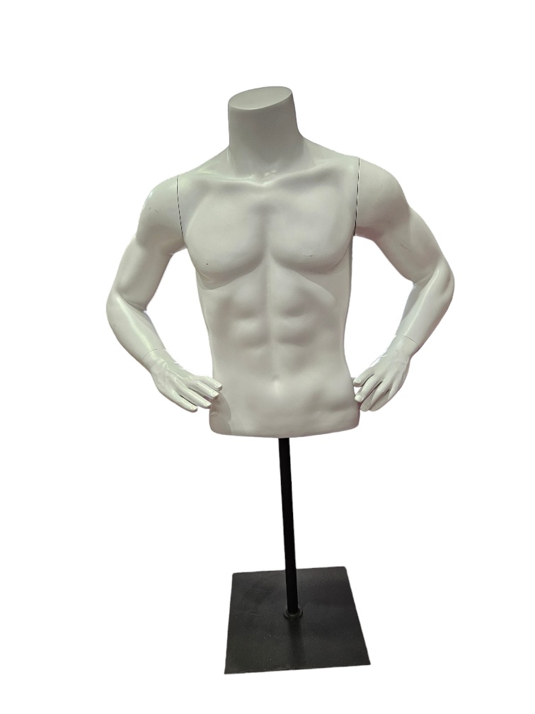 Busto de homem branco fosco com base de metal preto