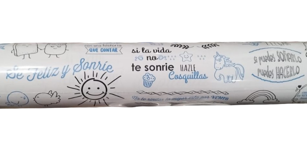 Bobina De Papel Regalo Fondo Blanco Con Frases 62 cm