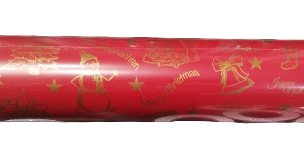 Papel de Regalo Estampado Navideño Rojo y Dorado  62cm