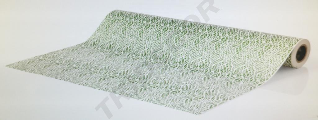 Papel de regalo blanco con hojas verdes 62cm 4 kg