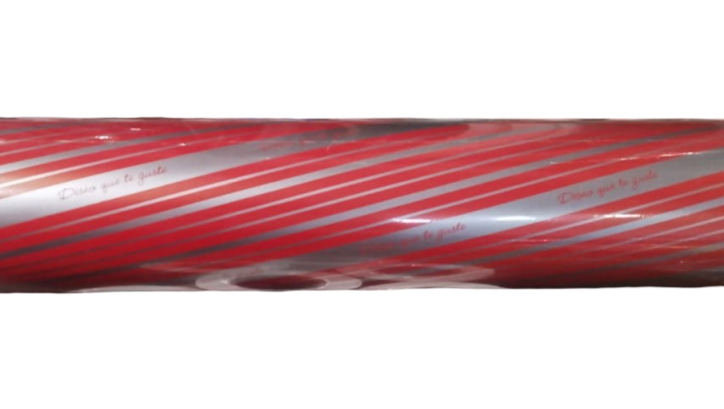 Papel de Regalo Con Rayas Anchas Color Plata y Fucsia 31cm