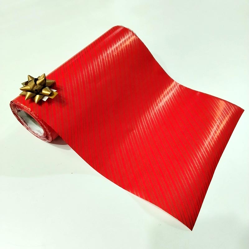 Rotes Geschenkpapier, 31 cm, mit gold Streifen