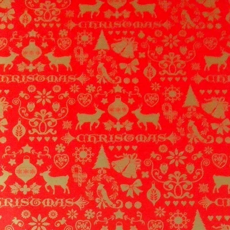 Papel Regalo Rojo con Motivos de Navidad Dorados 62 cm