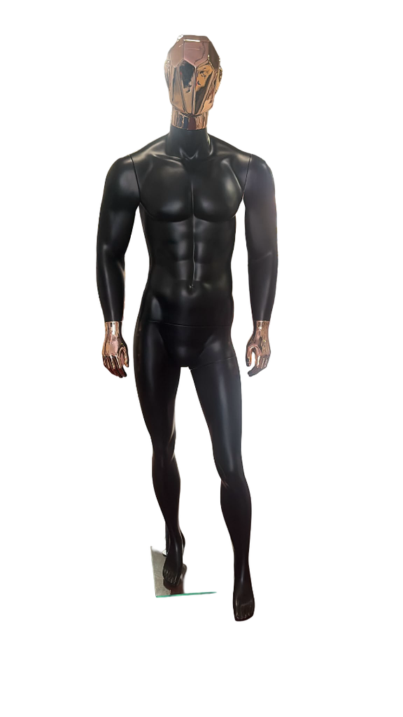 电镀头电镀手黑色男模MANIQUIN HOMBRE CABEZA METAL ROSA COLOR NEGRO MATE AB-61