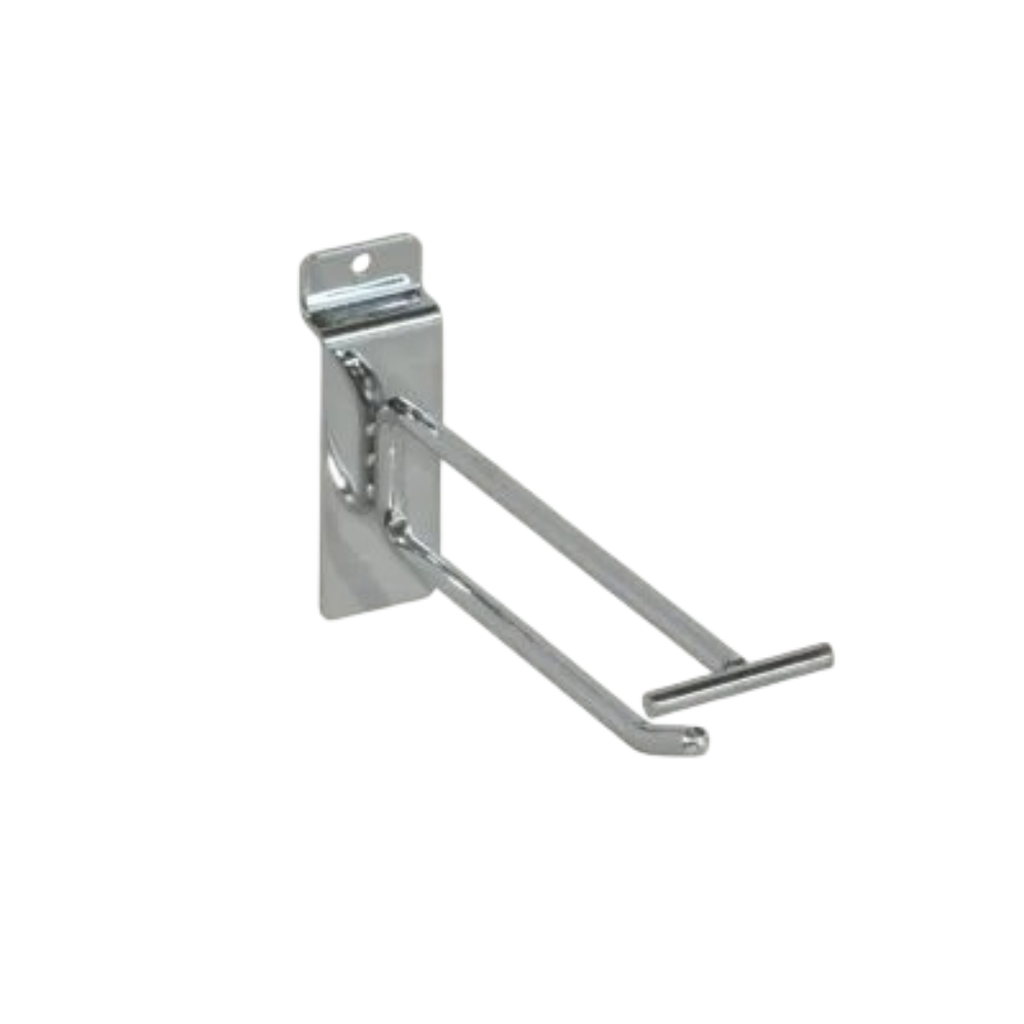 Gancho doble con portaprecio para panel de lama, 15 cm, 6 mm