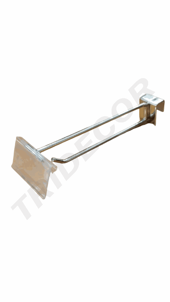 双线电镀带价格牌卡扁管钩 Gancho Doble Cromado Con Portaprecio para Tubo Rectangular 6mm 20cm