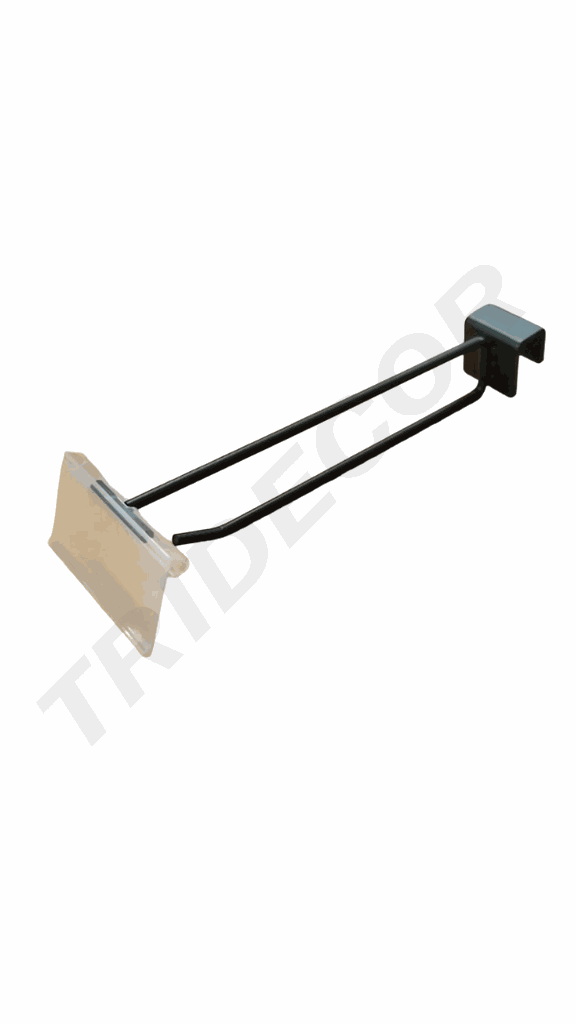 Cârlig dublu negru cu suport de preț pentru tub dreptunghiular de 6 mm și 20 cm