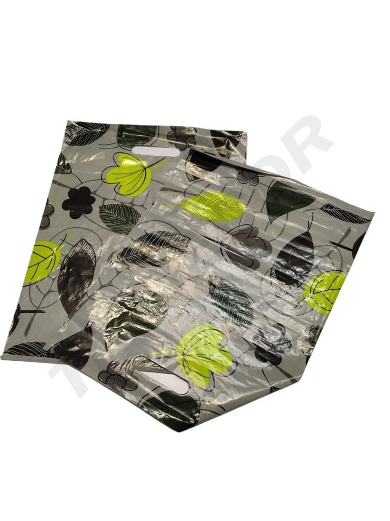 Bolsa de Plástico Asa Troquelada 50x60cm Hojas 100 /Pq 5Pq/caja