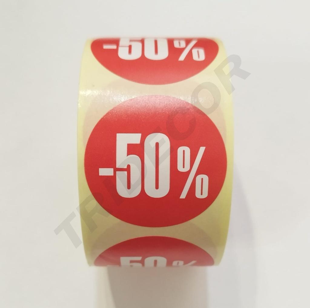 折扣贴纸“-50%”4cm 500Ud Pegatina Descuento "-50%" 4cm 500Ud