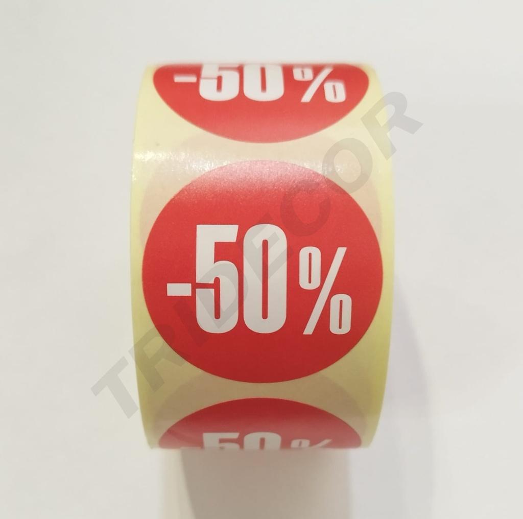 Autocolant reducere „-50%” 4cm 500 unități