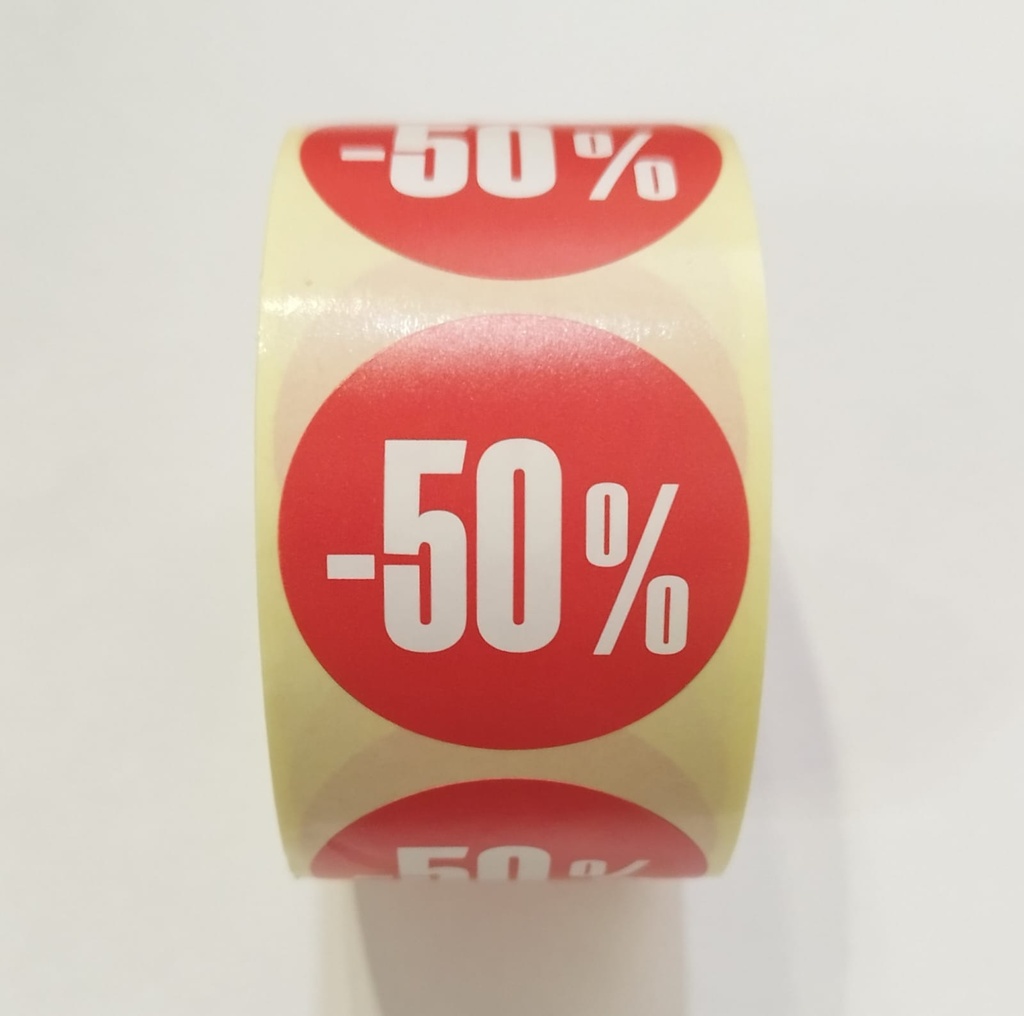 Autocolant reducere „-50%” 4cm 500 unități