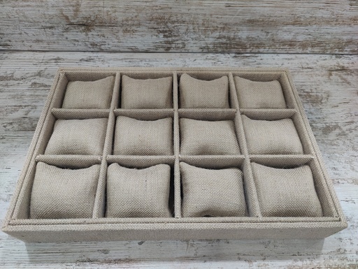 Tray 12 Compartments with Cushion for Watch/Bracelet Color Thick Linen